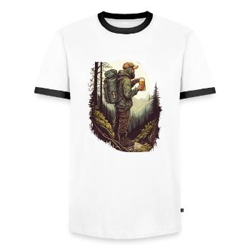 Wanderer in der Natur mit Bier bergen und Wald - Männer Kontrast-T-Shirt - Weiß/Schwarz - Vorne - AI Model Female 172 light (172cm) & AI Model Male 178 dark (178cm)