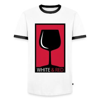 wine - Men's Ringer Shirt - white/black - Front - AI Model Female 172 light (172cm) & AI Model Male 178 dark (178cm)