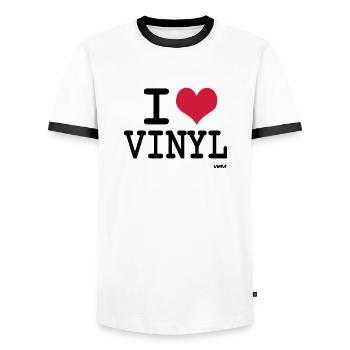 vinyl - Men's Ringer Shirt - white/black - Front - AI Model Female 172 light (172cm) & AI Model Male 178 dark (178cm)