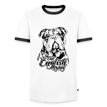 OLD ENGLISH BULLDOG Portrait Hunde OEB Wilsigns - Männer Kontrast-T-Shirt - Weiß/Schwarz - Vorne - AI Model Female 172 light (172cm) & AI Model Male 178 dark (178cm)