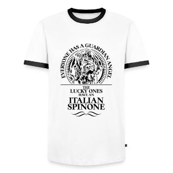 ITALIAN SPINONE Guardian Angel Saying Wilsigns - Men's Ringer Shirt - white/black - Front - AI Model Female 172 light (172cm) & AI Model Male 178 dark (178cm)