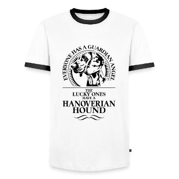 HANOVERIAN HOUND Guardian Angel Chien Disant Chiens - T-shirt contrasté Homme - blanc/noir - Devant - AI Model Female 172 light (172cm) & AI Model Male 178 dark (178cm)