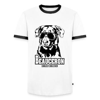 BEAUCERON coolest dog ever Hunde Spruch Wilsigns - Männer Kontrast-T-Shirt - Weiß/Schwarz - Vorne - AI Model Female 172 light (172cm) & AI Model Male 178 dark (178cm)