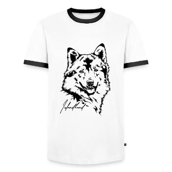 Islandais Chien Portrait Chiens Chien Wilsigns - T-shirt contrasté Homme - blanc/noir - Devant - AI Model Female 172 light (172cm) & AI Model Male 178 dark (178cm)