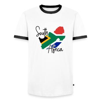 Afrique du Sud - T-shirt contrasté Homme - blanc/noir - Devant - AI Model Female 172 light (172cm) & AI Model Male 178 dark (178cm)