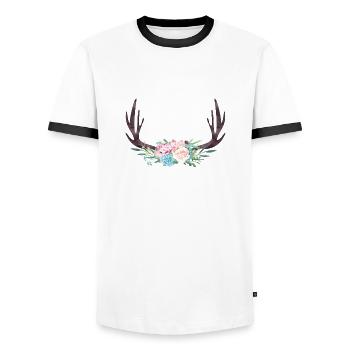 wreath_77A - T-shirt contrasté Homme - blanc/noir - Devant - AI Model Female 172 light (172cm) & AI Model Male 178 dark (178cm)