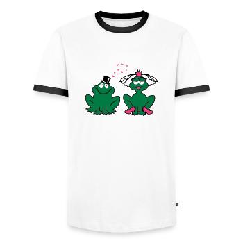 Wedding - JGA - Bride - Pair - Frog Couple - 3C - Men's Ringer Shirt - white/black - Front - AI Model Female 172 light (172cm) & AI Model Male 178 dark (178cm)