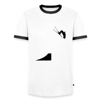 Ski, ski, ski, après-ski, freeski, freeskiing - T-shirt contrasté Homme - blanc/noir - Devant - AI Model Female 172 light (172cm) & AI Model Male 178 dark (178cm)