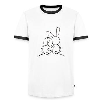 bunny love couple couple of rabbits - Men's Ringer Shirt - white/black - Front - AI Model Female 172 light (172cm) & AI Model Male 178 dark (178cm)