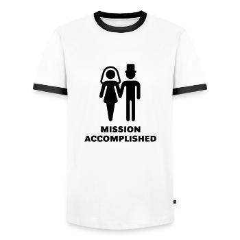 Mission Accomplished (Bridal Pair, Wedding / - Männer Kontrast-T-Shirt - Weiß/Schwarz - Vorne - AI Model Female 172 light (172cm) & AI Model Male 178 dark (178cm)