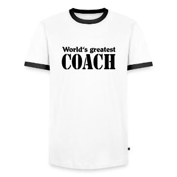 World's greatest Coach - T-shirt contrasté Homme - blanc/noir - Devant - AI Model Female 172 light (172cm) & AI Model Male 178 dark (178cm)