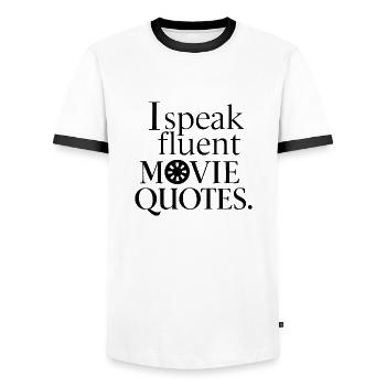 Cinema Lover Silhouette Saying Series Junkie - Men's Ringer Shirt - white/black - Front - AI Model Female 172 light (172cm) & AI Model Male 178 dark (178cm)
