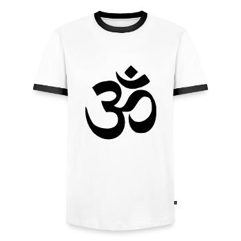 "Aum" also "Om" - Männer Kontrast-T-Shirt - Weiß/Schwarz - Vorne - AI Model Female 172 light (172cm) & AI Model Male 178 dark (178cm)
