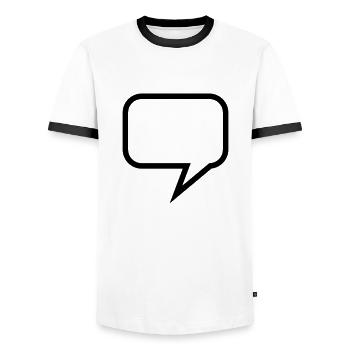 sprechblase_1c - Men's Ringer Shirt - white/black - Front - AI Model Female 172 light (172cm) & AI Model Male 178 dark (178cm)