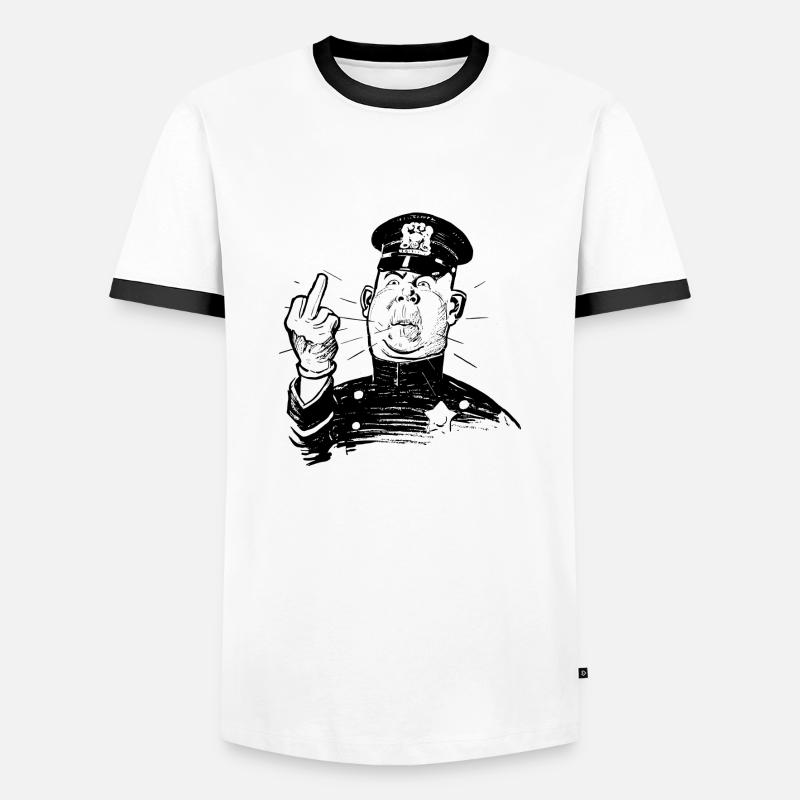 Furious policeman shows Ms. Finger - Men's Ringer Shirt - white/black
