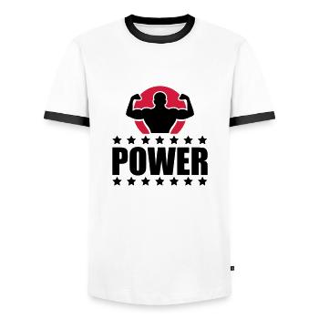 body_building_power_f2 - T-shirt contrasté Homme - blanc/noir - Devant - AI Model Female 172 light (172cm) & AI Model Male 178 dark (178cm)
