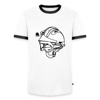 Feuerwehrhelm f2 - Männer Kontrast-T-Shirt - Weiß/Schwarz - Vorne - AI Model Female 172 light (172cm) & AI Model Male 178 dark (178cm)