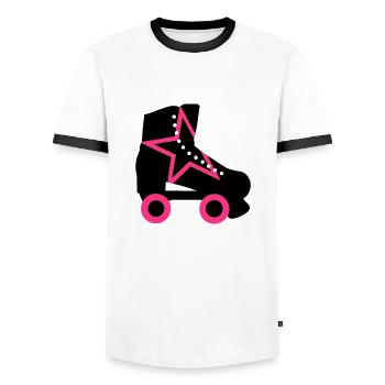 roller skate - Men's Ringer Shirt - white/black - Front - AI Model Female 172 light (172cm) & AI Model Male 178 dark (178cm)