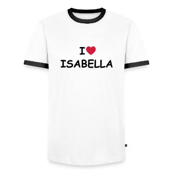 I love Isabella - Männer Kontrast-T-Shirt - Weiß/Schwarz - Vorne - AI Model Female 172 light (172cm) & AI Model Male 178 dark (178cm)