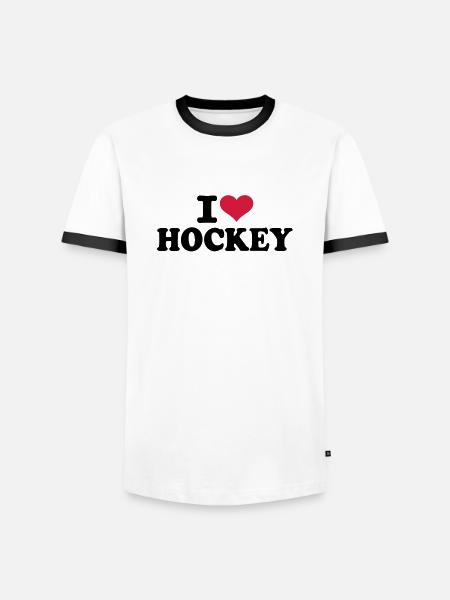 I love Hockey - Koszulka męska z kontrastowymi wstawkami - biały/czarny