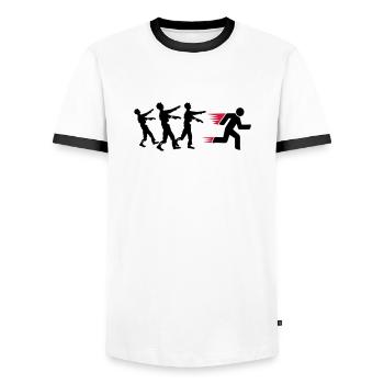 Run From Zombies - Men's Ringer Shirt - white/black - Front - AI Model Female 172 light (172cm) & AI Model Male 178 dark (178cm)