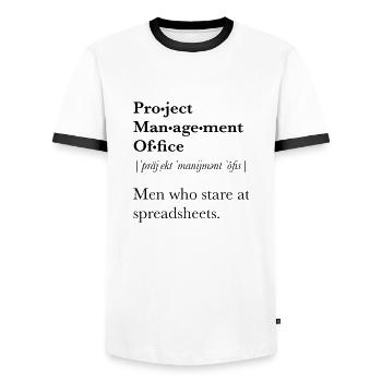Project Management Office - Männer Kontrast-T-Shirt - Weiß/Schwarz - Vorne - AI Model Female 172 light (172cm) & AI Model Male 178 dark (178cm)