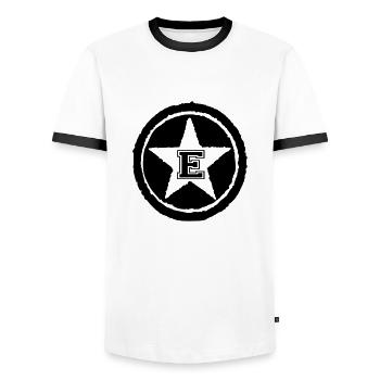 E - Männer Kontrast-T-Shirt - Weiß/Schwarz - Vorne - AI Model Female 172 light (172cm) & AI Model Male 178 dark (178cm)