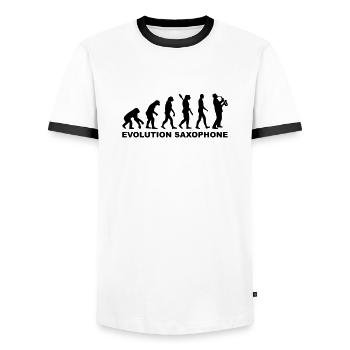 Evolution Saxophone - T-shirt contrasté Homme - blanc/noir - Devant - AI Model Female 172 light (172cm) & AI Model Male 178 dark (178cm)