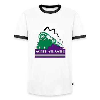 Nordatlantische Art-déco-Eisenbahn - Männer Kontrast-T-Shirt - Weiß/Schwarz - Vorne - AI Model Female 172 light (172cm) & AI Model Male 178 dark (178cm)
