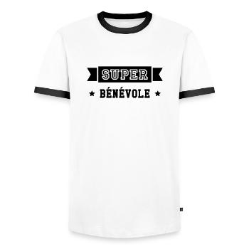 Bénévolat / Bénévole / Solidaire / Humanitaire - T-shirt contrasté Homme - blanc/noir - Devant - AI Model Female 172 light (172cm) & AI Model Male 178 dark (178cm)