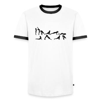 Yoga - Männer Kontrast-T-Shirt - Weiß/Schwarz - Vorne - AI Model Female 172 light (172cm) & AI Model Male 178 dark (178cm)