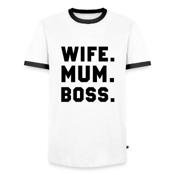 Wife Mum Boss - Männer Kontrast-T-Shirt - Weiß/Schwarz - Vorne - AI Model Female 172 light (172cm) & AI Model Male 178 dark (178cm)