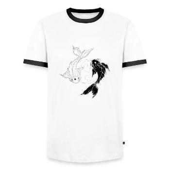 Ying Yang Inverted - Men's Ringer Shirt - white/black - Front - AI Model Female 172 light (172cm) & AI Model Male 178 dark (178cm)