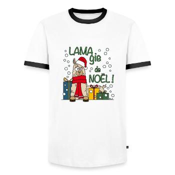 Lama, Magie de Noël, Happy Christmas, cadeaux - T-shirt contrasté Homme - blanc/noir - Devant - AI Model Female 172 light (172cm) & AI Model Male 178 dark (178cm)