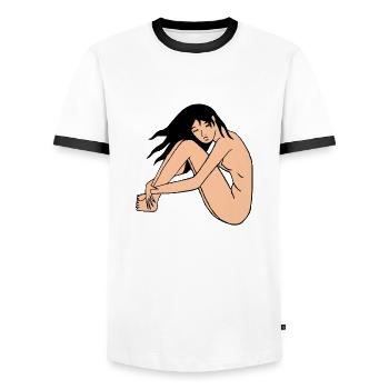 Femme qui pense - T-shirt contrasté Homme - blanc/noir - Devant - AI Model Female 172 light (172cm) & AI Model Male 178 dark (178cm)