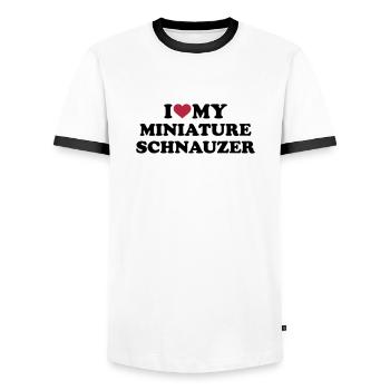 Zwergschnauzer - Männer Kontrast-T-Shirt - Weiß/Schwarz - Vorne - AI Model Female 172 light (172cm) & AI Model Male 178 dark (178cm)