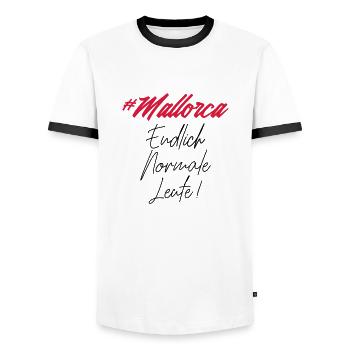 mallorca endlich normale leute - Männer Kontrast-T-Shirt - Weiß/Schwarz - Vorne - AI Model Female 172 light (172cm) & AI Model Male 178 dark (178cm)
