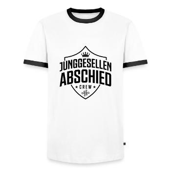 junggesellen abschied wappen - Männer Kontrast-T-Shirt - Weiß/Schwarz - Vorne - AI Model Female 172 light (172cm) & AI Model Male 178 dark (178cm)