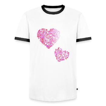 Deux coeurs roses - T-shirt contrasté Homme - blanc/noir - Devant - AI Model Female 172 light (172cm) & AI Model Male 178 dark (178cm)