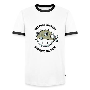 Abstand halten! Kugelfische Fugu Coronavirus - Männer Kontrast-T-Shirt - Weiß/Schwarz - Vorne - AI Model Female 172 light (172cm) & AI Model Male 178 dark (178cm)