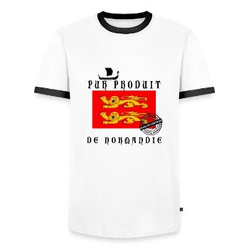 PUR PRODUIT DE NORMANDIE - T-shirt contrasté Homme - blanc/noir - Devant - AI Model Female 172 light (172cm) & AI Model Male 178 dark (178cm)