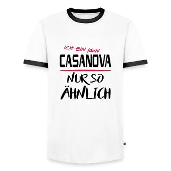 Männer Sprüche Angeber Casanova - Männer Kontrast-T-Shirt - Weiß/Schwarz - Vorne - AI Model Female 172 light (172cm) & AI Model Male 178 dark (178cm)
