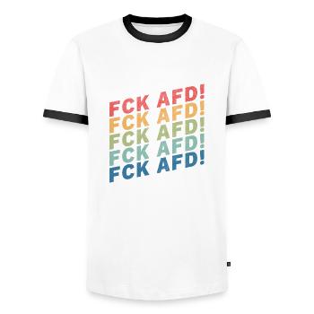 FCK AFD - Männer Kontrast-T-Shirt - Weiß/Schwarz - Vorne - AI Model Female 172 light (172cm) & AI Model Male 178 dark (178cm)