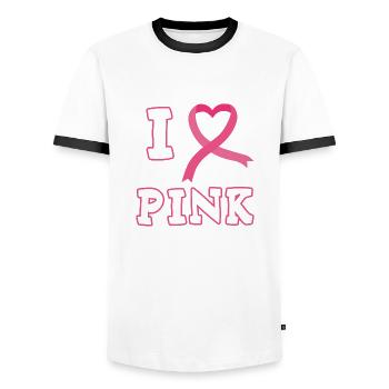 I love pink cadeau octobre rose - T-shirt contrasté Homme - blanc/noir - Devant - AI Model Female 172 light (172cm) & AI Model Male 178 dark (178cm)