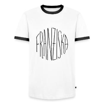 Franziska - Männer Kontrast-T-Shirt - Weiß/Schwarz - Vorne - AI Model Female 172 light (172cm) & AI Model Male 178 dark (178cm)