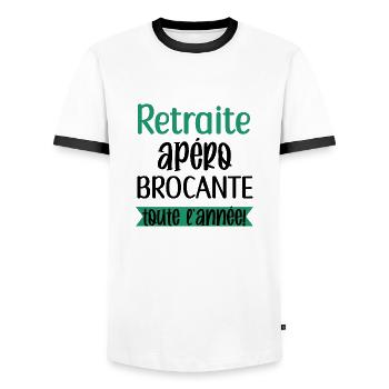 Retraite apéro brocante toute l'année - T-shirt contrasté Homme - blanc/noir - Devant - AI Model Female 172 light (172cm) & AI Model Male 178 dark (178cm)