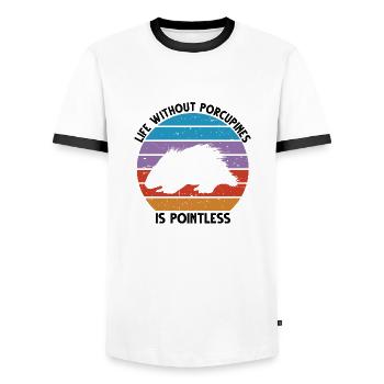 Porcupine Designs for Hedgehog Porcupine Fan - Men's Ringer Shirt - white/black - Front - AI Model Female 172 light (172cm) & AI Model Male 178 dark (178cm)
