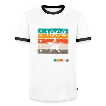 Jahrgang 1962 Retro - Männer Kontrast-T-Shirt - Weiß/Schwarz - Vorne - AI Model Female 172 light (172cm) & AI Model Male 178 dark (178cm)