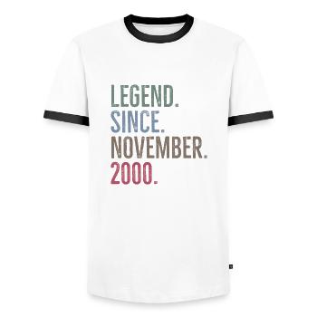 Légende depuis novembre 2000 - T-shirt contrasté Homme - blanc/noir - Devant - AI Model Female 172 light (172cm) & AI Model Male 178 dark (178cm)
