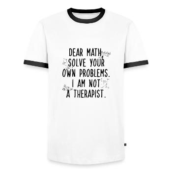 Dear Math, Solve Your Own Problem - Men's Ringer Shirt - white/black - Front - AI Model Female 172 light (172cm) & AI Model Male 178 dark (178cm)